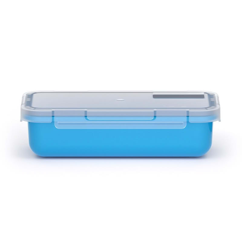Contenitore ermetico per alimenti utilizzabile in microonde, lavastoviglie e congelatore, da -20ºC a 200ºC, realizzato in PBT azzurro, capacità 500 ml